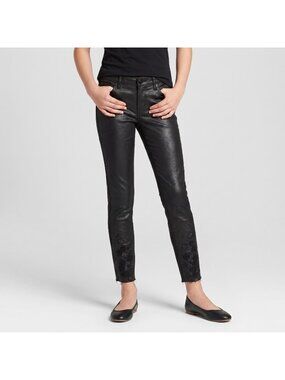 Tractr Girl's 3D Mini Floral Coated Finish Black Skinny Jeans Pants size 14 NWOT